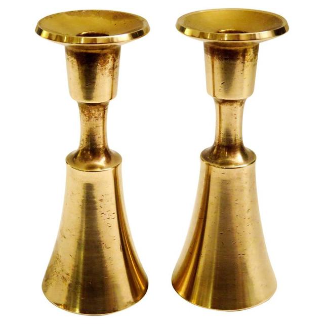 1950s Solid Polished Brass Dansk Candleholders by Quistgaard