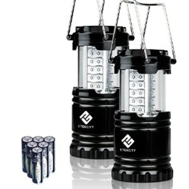 Etekcity 2 Pack Portable Outdoor LED Camping Lantern Flashlights with 6 AA Batteries (Black, Collapsible)