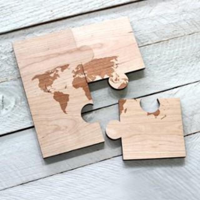 World Map Puzzle Coasters, Set of 4