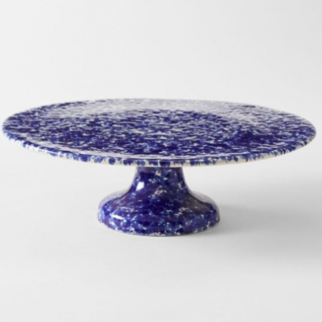Blue on Cream Splatterware Cake Stand
