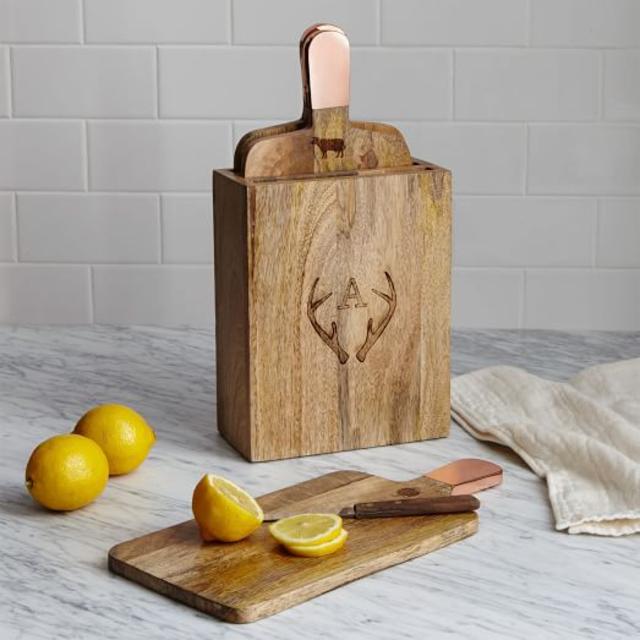 Copper Trim Cutting Board Set + Stand