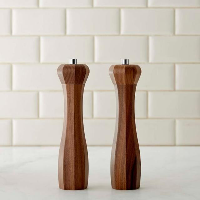 Williams-Sonoma Octagonal Walnut Wood Salt and Pepper Mill, Set of 2, 9"