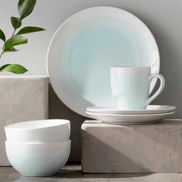 Mint/White Bogard 16 Piece Full Set, Service for 4