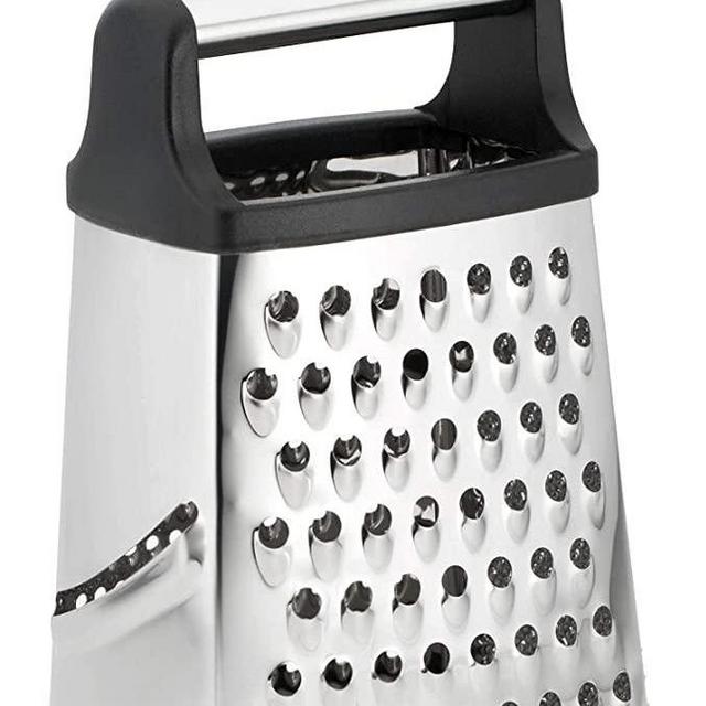 Professional Box Grater, Stainless Steel with 4 Sides, Best for Parmesan Cheese, Vegetables, Ginger, XL Size, Black