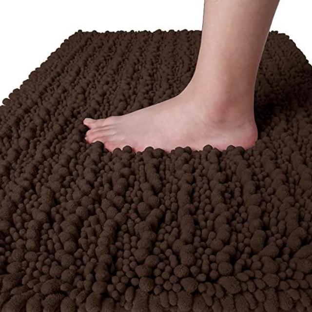 Yimobra Original Luxury Chenille Bath Mat, 32 x 20 Inches, Soft Shaggy and Comfortable, Large Size, Super Absorbent and Thick, Non-Slip, Machine Washable, Perfect for Bathroom, Brown