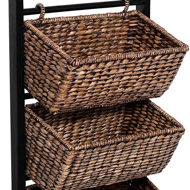 BIRDROCK HOME 3-Tier Abaca Storage Organizer Shelf - Espresso - Extremely Durable Abaca Fiber - Solid Wood Frame - 3 Baskets - Great Cubby for Storage (Brown Wash)