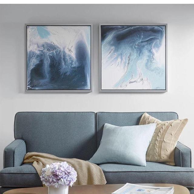 Lagoon 2 Gel Coat Framed Canvas 2pc Decorative Wall Art Set Blue