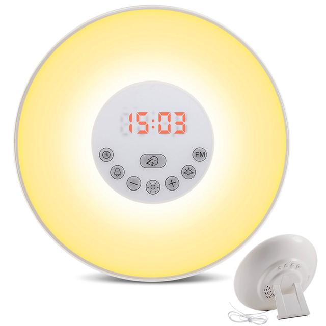 totobay Wake Up Light, {2nd Generation} Sunrise Simulation Snooze Alarm Clock Bedside Night Light with Nature Sounds, FM Radio, Touch Control and USB Charger