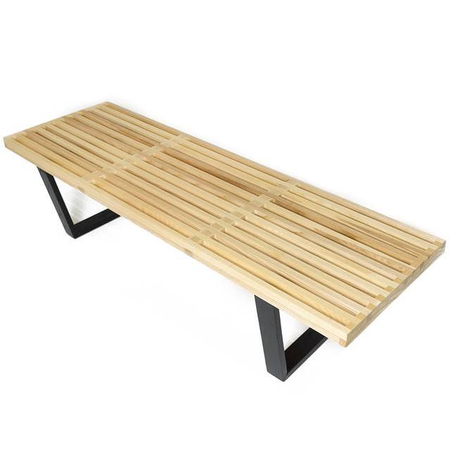 LCH Nelson 5 Feet Platform Bench, Mid-Century Modern Classic Wooden Bench Stool Table with Black Painted Solid Hardwood Legs (Natural)