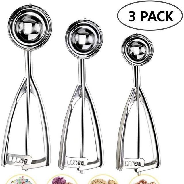 Cookies Dough Scoop for Baking Set, Stainless Steel Cookie Scoops, Small/1.5 Tablespoon, Medium/2.8 Tablespoon, Large/5.4 Tablespoon,Ice Cream Scooper with Trigger Release for Melon Baller