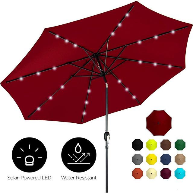 Best Choice Products 10ft Solar LED Lighted Patio Umbrella w/Tilt Adjustment, Fade-Resistant Fabric - Red