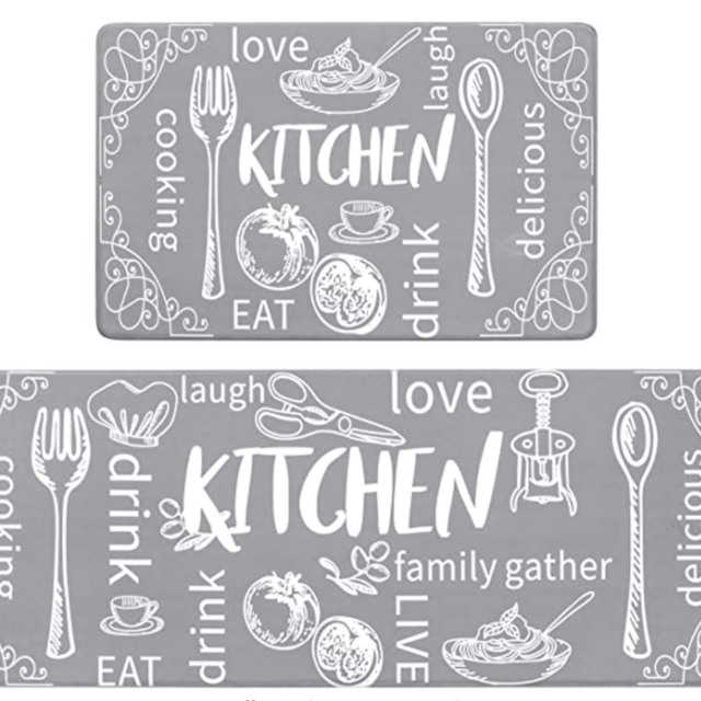 Anti Fatigue Kitchen Rugs Mats Set of 2 (Grey)