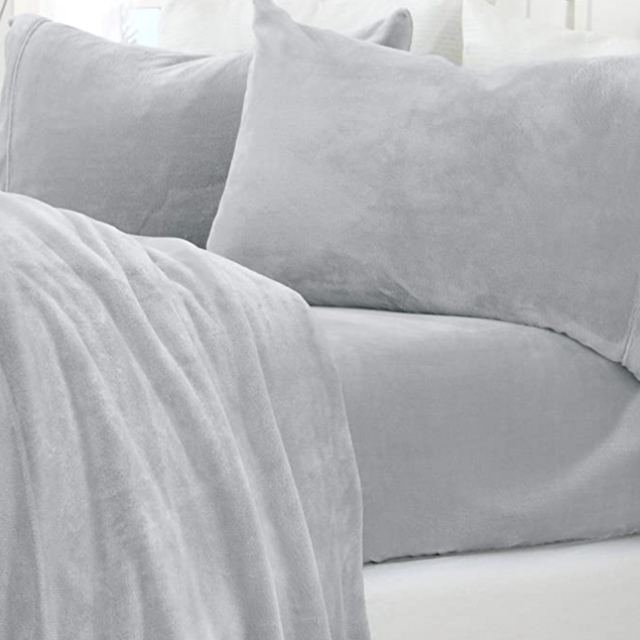 Micro Fleece Extra Soft Cozy Velvet Plush Solid Sheet Set (King, Light Grey)