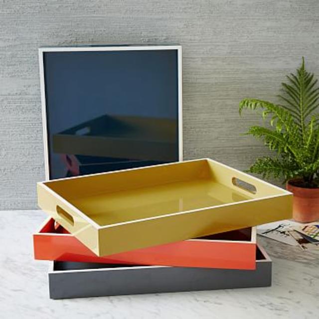 White Rim Lacquer Trays - Rectangle