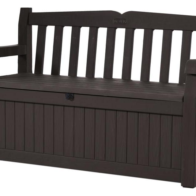 Keter Eden 70 Gallon All Weather Outdoor Patio Storage Garden Bench Deck Box, Brown/Brown