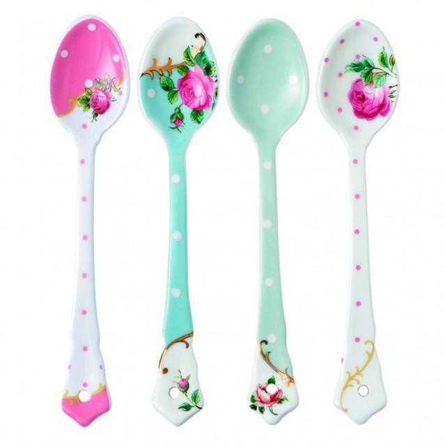 New Country Roses Assorted Vintage Ceramic Spoons, Set of 4