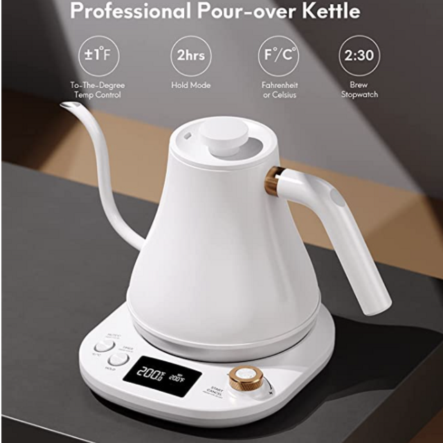 QCUQ Gooseneck Electric Tea Keetle in White