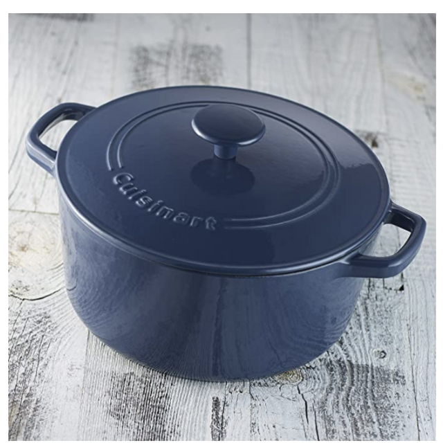 Cuisinart 5 Qt Round Cast Iron Casserole, Covered, Enameled Provencial Blue