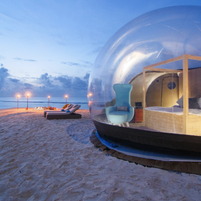 Dinner in Finolhu's Bubble tent in the Maldives