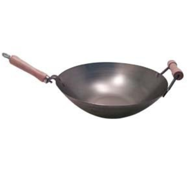 14 Inch Carbon Steel Wok w/ Helper Handle (Flat Bottom)