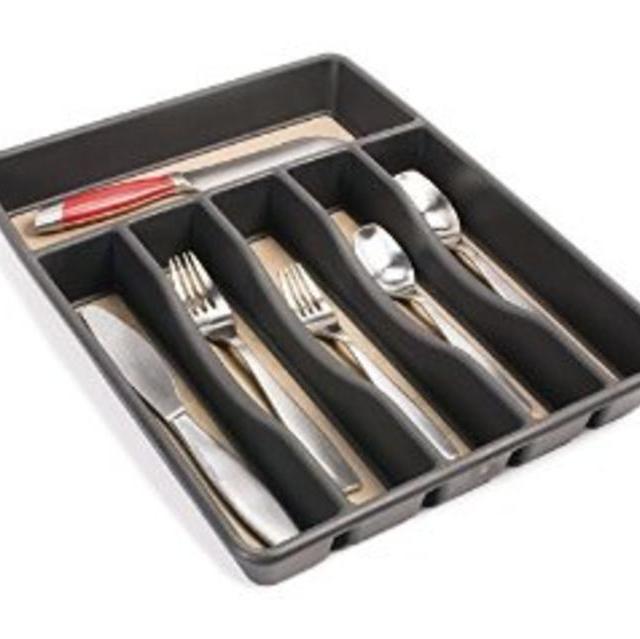Rubbermaid No-Slip Cutlery Tray, Large, Black, 1.9 x 11.9 x 15.1