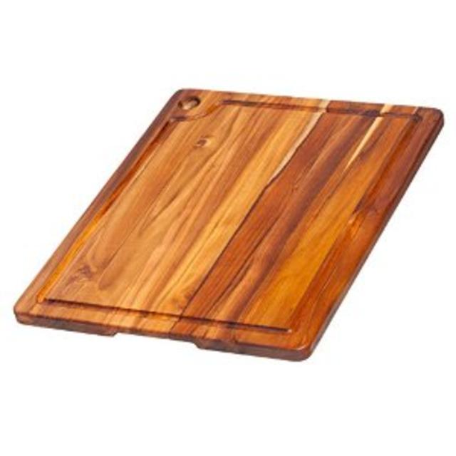 Teak Cutting Board - Rectangle Edge Grain Board With Corner Hole And Juice Canal