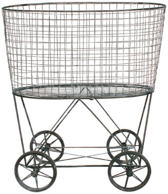 Creative Co-Op DE2757 Metal Vintage Laundry Basket with Wheels