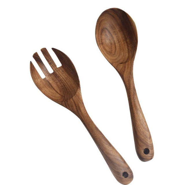 Wooden Salad Server Set of 2 Acacia Stirring Spoon 10-Inch Wooden Utensils for Serving Salad