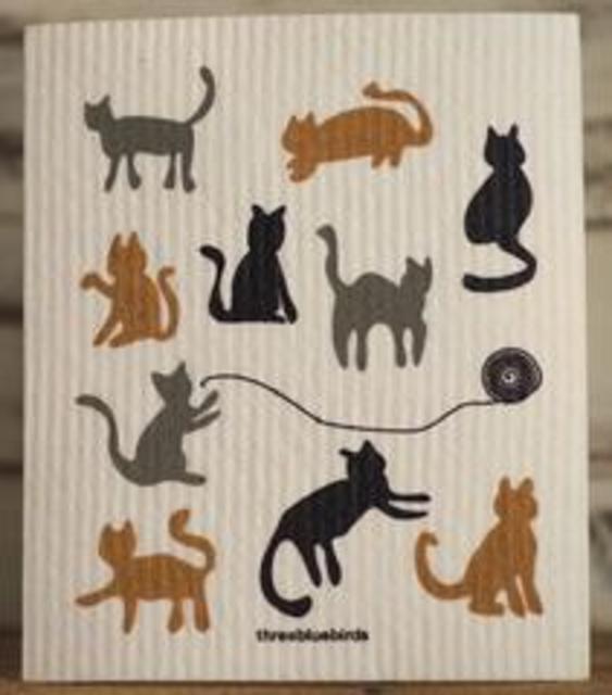 Three Bluebirds: Cats Swedish Dishcloth