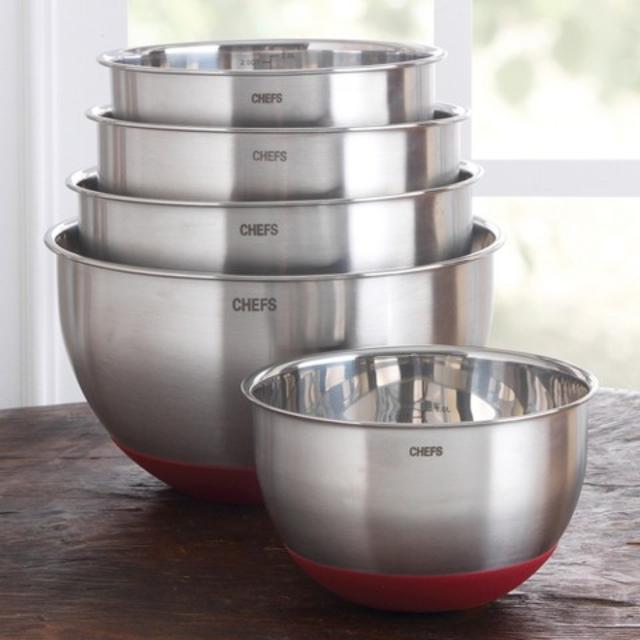 CHEFS Stainless-Steel Mixing Bowl Set with Non-Skid Silicone Bottom, 5 piece