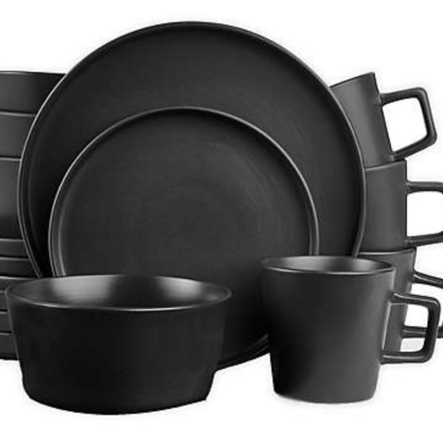 Stone Lain 16-Piece Dinnerware Set in Matte Black
