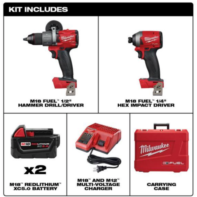 M18 FUEL 18-Volt Lithium-Ion Brushless Cordless Hammer Drill and Impact Driver Combo Kit (2-Tool) with Two 5Ah Batteries