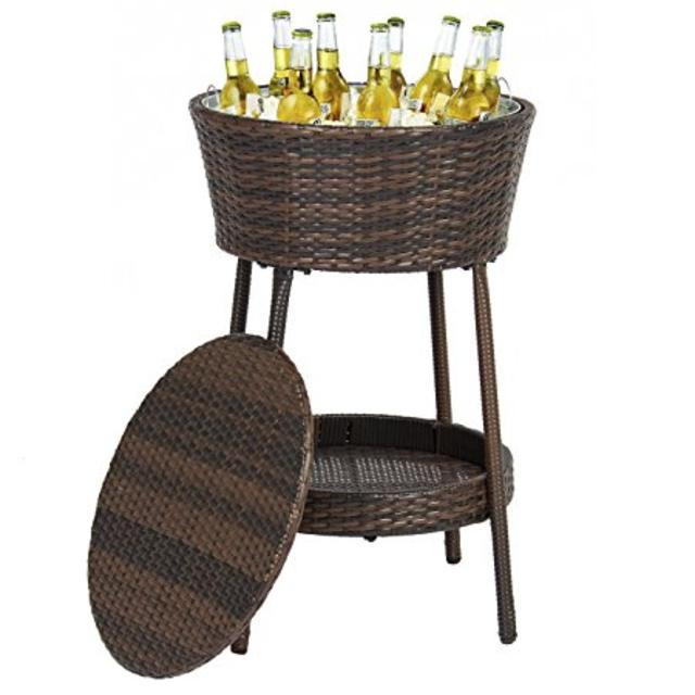 Best Choice Products Wicker Ice Bucket Outdoor Patio Furniture All-Weather Beverage Cooler with Tray