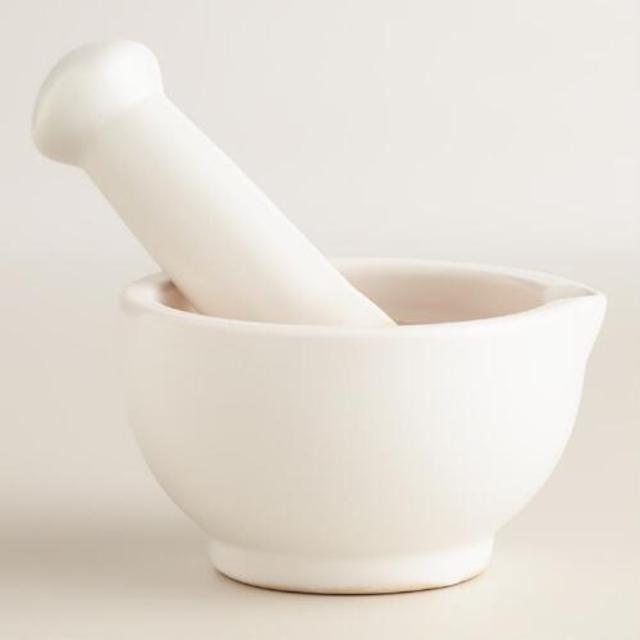 White Matte Ceramic Mortar and Pestle