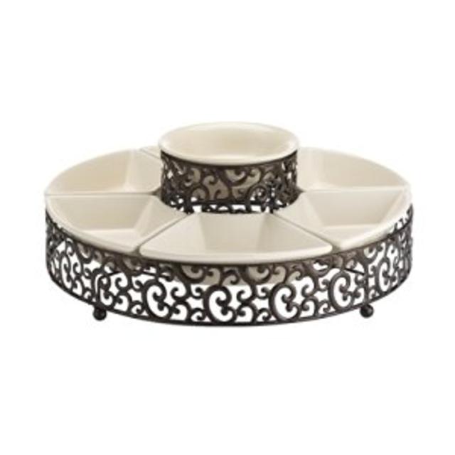 Elegant Chip and Dip Serving Set Ceramic and Pressed Metal