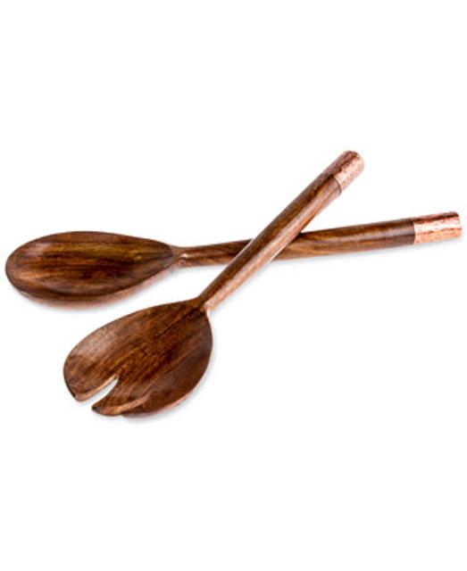 Wood & Copper Salad Set