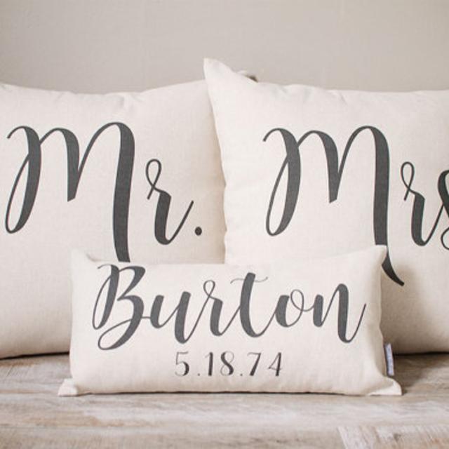 Mr and Mrs Pillow Sets, 3 Wedding Pillows Set Custom Monogrammed Pillow Sets, Pillows with Mr and Mrs Last Name & Established Date
