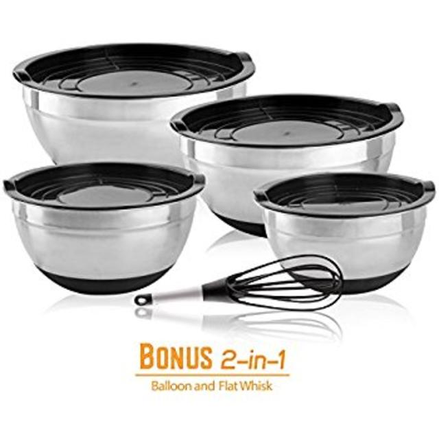 Top Rated Bellemain Stainless Steel Non-Slip Mixing Bowls with Lids, 4 Piece Set Includes 1 Qt., 1.5 Qt., 3 Qt. & 5 Qt.