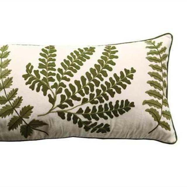COTTON PILLOW W/ FERN FRONDS EMBROIDERY
