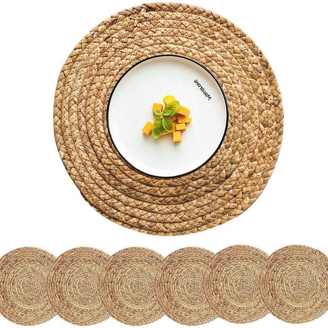 14Inch Woven Placemats Round Placemats Wicker Placemats Set of 6 Farmhouse Circle Placemats Rustic Place Mats Indoor Set Table Mats Heat Resistant Jute Placemats for Dining Table Set of 6