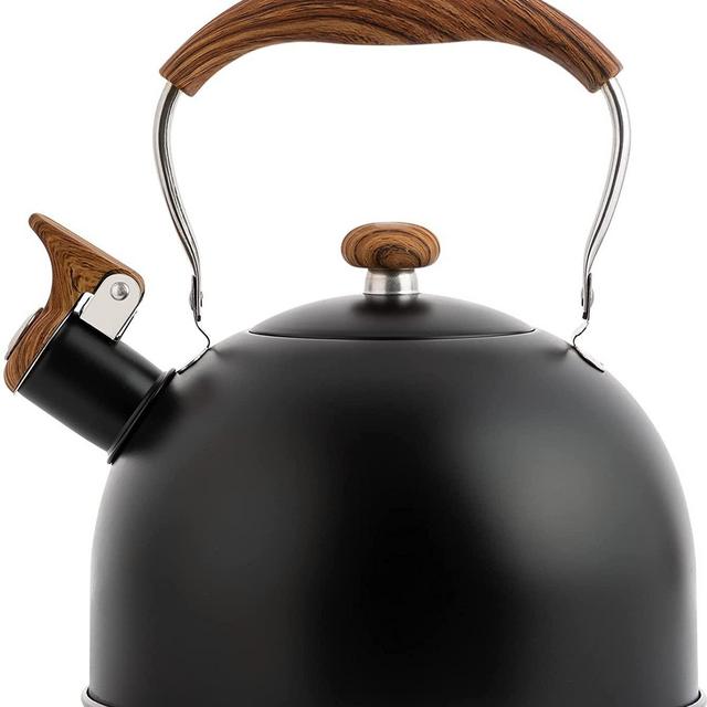 Whistling Tea Kettles with Wood Grain adjustment Nylon Handle, 2.3 Quart Capacity with Capsule Base Tea Kettle, Black