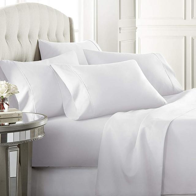Danjor Linens 6 Piece Hotel Luxury Soft 1800 Series Premium Bed Sheets Set, Deep Pockets, Hypoallergenic, Wrinkle & Fade Resistant Bedding Set(Queen, White)