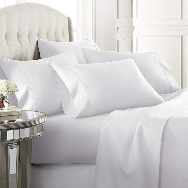 6 Piece Hotel Luxury Soft 1800 Series Premium Bed Sheets Set, Deep Pockets, Hypoallergenic, Wrinkle & Fade Resistant Bedding Set(King, White)