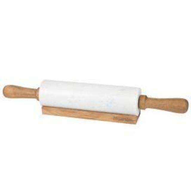 Artisanal Kitchen Supply® Marble Rolling Pin with Wooden Handles and Cradle in White