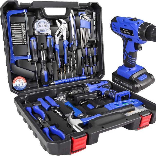 jar-owl 21V Tool Set with Drill, 350 in-lb Torque, 0-1350RMP Variable Speed, 10MM 3/8'' Keyless Chuck, 18+1 Clutch, 1.5Ah Li-Ion Battery & Charger for Home Tool Kit