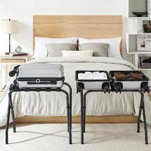 SONGMICS Luggage Rack, Pack of 2, Luggage Racks for Guest Room, Suitcase Stand, Steel Frame, Foldable, for Bedroom, Black URLR64B-2