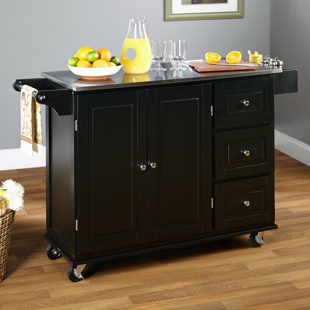 Simple Living Aspen Black Three-drawer Stainless Steel Top Kitchen Cart