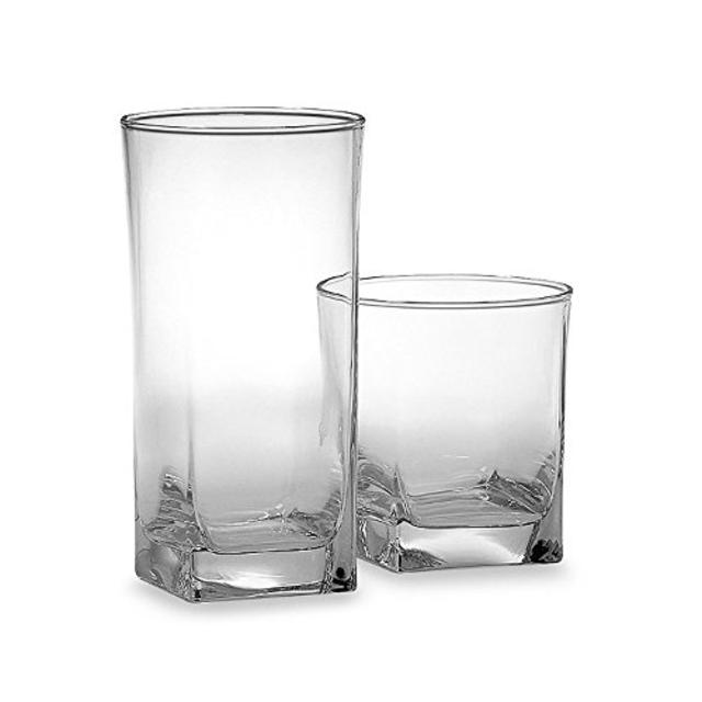 Palais Glassware Carré Collection; High Quality Glassware Set - Choose From a Selection of Highballs, Dof's and a Whiskey Set (Set of 16 - 8 17 OZ & 8 10 OZ)