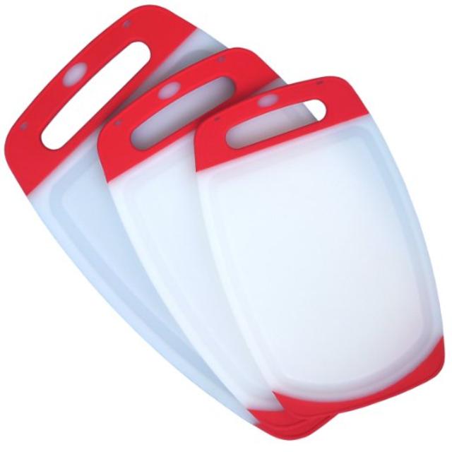 3 Piece Plastic Cutting Board Set - Acrylic Polypropylene Plastic - Dishwasher Safe - 3 Plastic Chopping Boards with Juice Groove Lip and Handle - Non Slip Rubber Ends - These Cutting Boards Won't Crack or Splinter Like Many Wood and Bamboo Chopping Boards