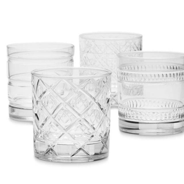 Mixed Cut Double Old-Fashioned Glasses, Set of 4, Clear